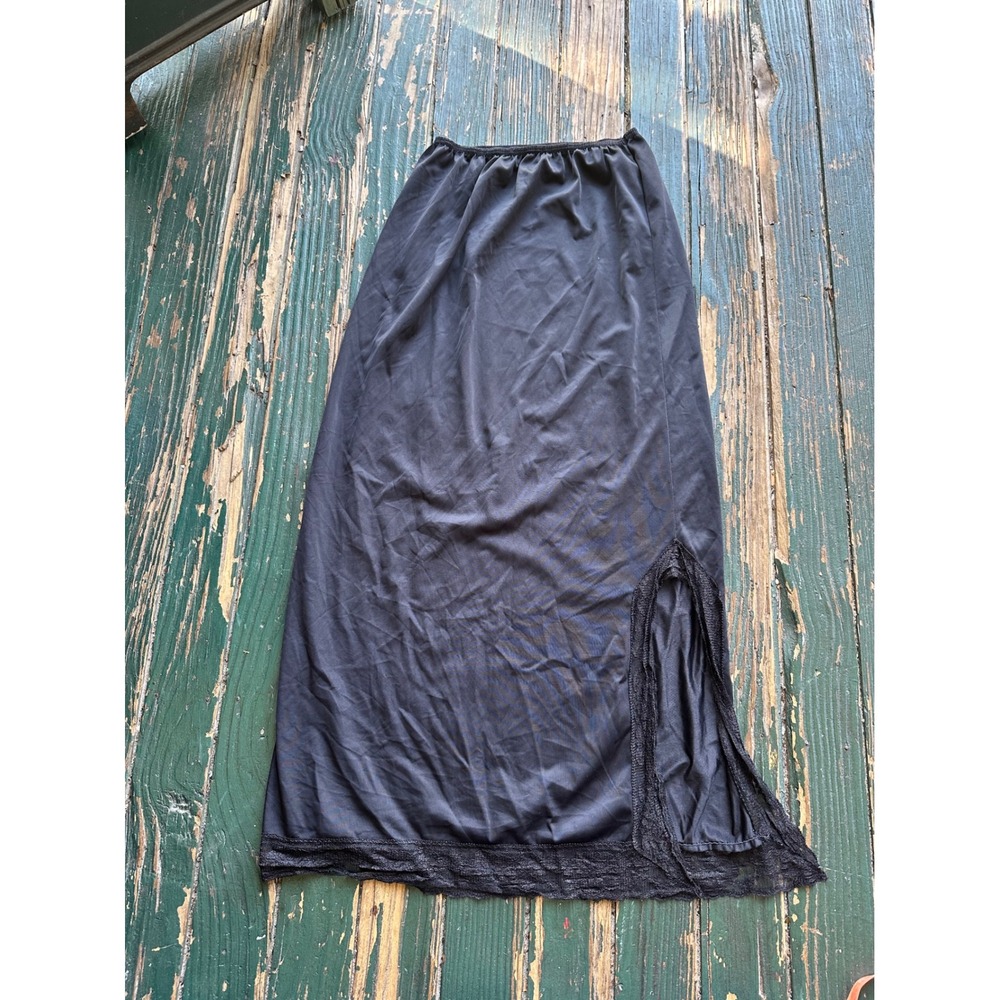 Vintage Montgomery Ward Black Lace Trim Maxi Half Slip Antron III Nylon Medium
